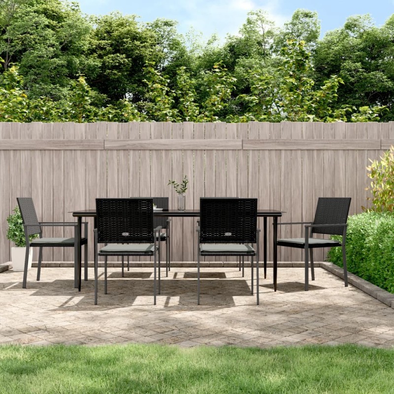vidaXL Juego comedor jardín 7 piezas y cojines ratán sintético y acero vidaXL Juego comedor jardín 7 piezas y cojines ratán sintético y acero