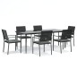 vidaXL Juego comedor jardín 7 piezas y cojines ratán sintético y acero vidaXL Juego comedor jardín 7 piezas y cojines ratán sintético y acero