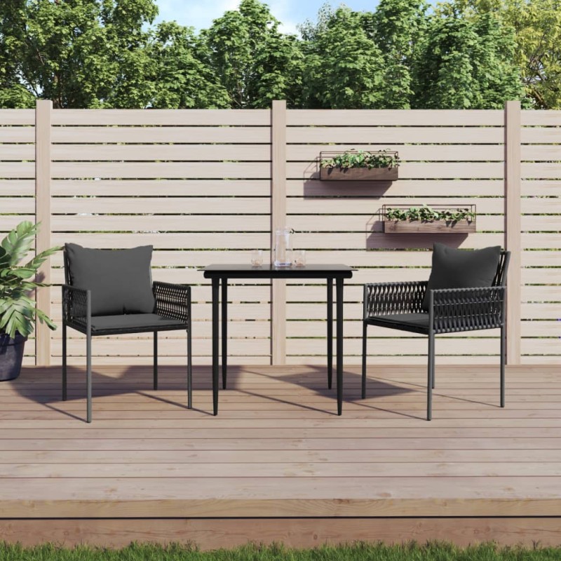 vidaXL Juego comedor jardín 3 piezas y cojines ratán sintético y acero