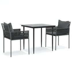 vidaXL Juego comedor jardín 3 piezas y cojines ratán sintético y acero