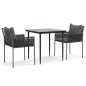 vidaXL Juego comedor jardín 3 piezas y cojines ratán sintético y acero