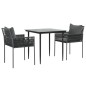 vidaXL Juego comedor jardín 3 piezas y cojines ratán sintético y acero