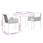 vidaXL Juego comedor jardín 3 piezas y cojines ratán sintético y acero