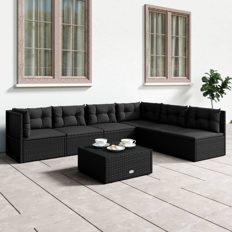 vidaXL Set muebles de jardín 6 piezas y cojines ratán sintético negro vidaXL Set muebles de jardín 6 piezas y cojines ratán sintético negro
