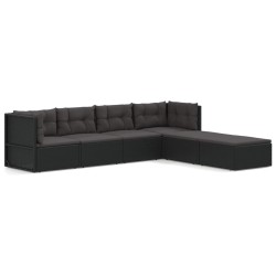 vidaXL Set muebles de jardín 6 piezas y cojines ratán sintético negro