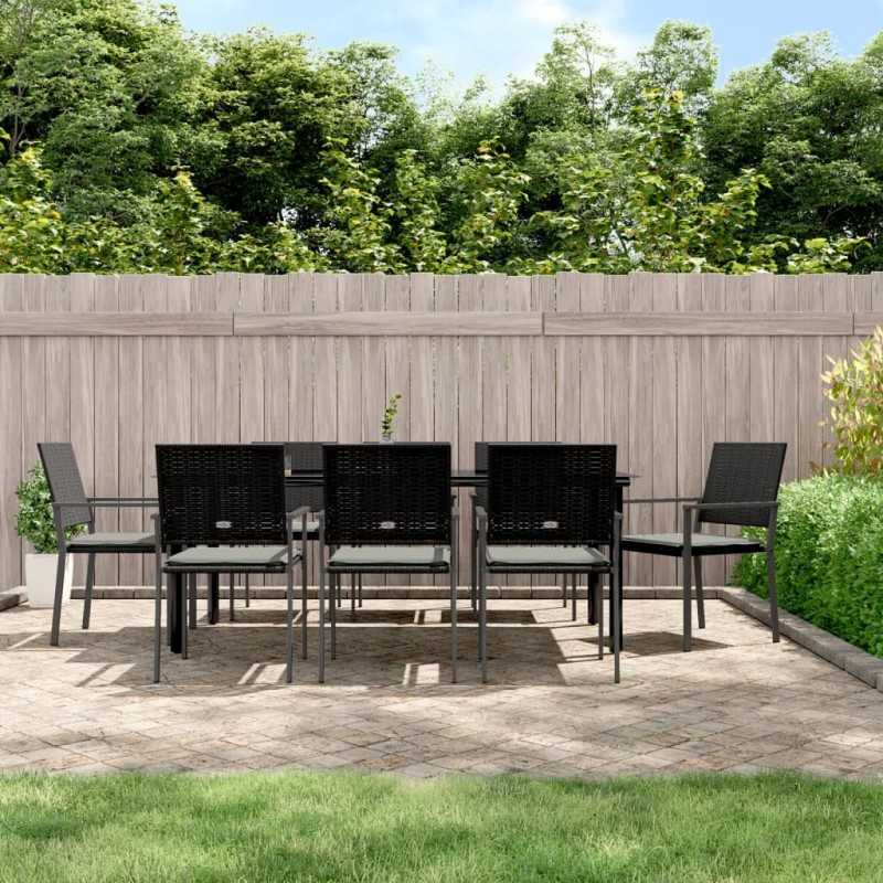 vidaXL Juego comedor jardín 9 piezas y cojines ratán sintético y acero vidaXL Juego comedor jardín 9 piezas y cojines ratán sintético y acero