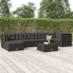 vidaXL Set de muebles de jardín y cojines 7 pzas ratán sintético negro