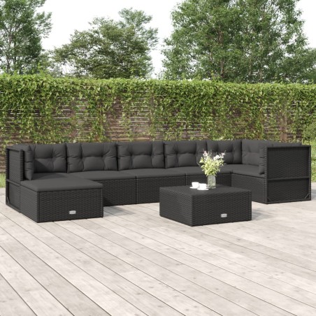 vidaXL Set de muebles de jardín y cojines 7 pzas ratán sintético negro