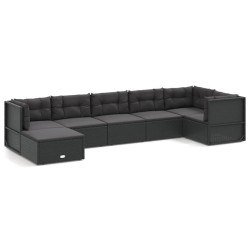 vidaXL Set de muebles de jardín y cojines 7 pzas ratán sintético negro
