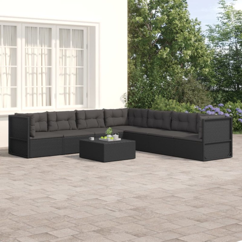vidaXL Set de muebles de jardín y cojines 7 pzas ratán sintético negro