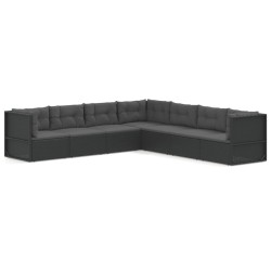 vidaXL Set de muebles de jardín y cojines 7 pzas ratán sintético negro