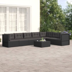 vidaXL Set de muebles de jardín y cojines 7 pzas ratán sintético negro
