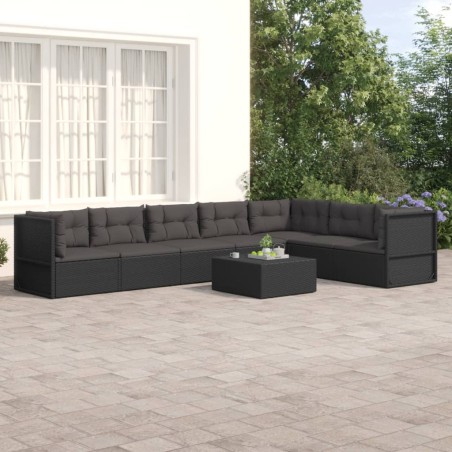 vidaXL Set de muebles de jardín y cojines 7 pzas ratán sintético negro