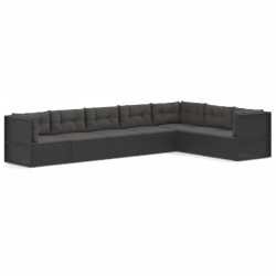 vidaXL Set de muebles de jardín y cojines 7 pzas ratán sintético negro