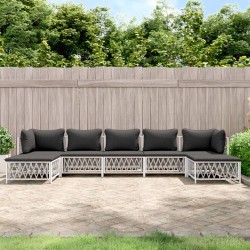 vidaXL Juego de muebles de jardín 7 piezas y cojines acero blanco