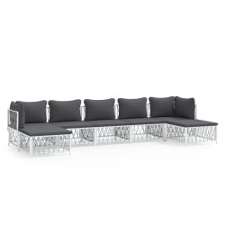 vidaXL Juego de muebles de jardín 7 piezas y cojines acero blanco