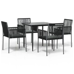 vidaXL Set comedor jardín 5 pzas y cojines acero ratán sintético negro