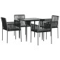 vidaXL Set comedor jardín 5 pzas y cojines acero ratán sintético negro vidaXL Set comedor jardín 5 pzas y cojines acero ratán sintético negro
