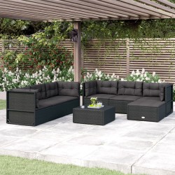 vidaXL Set de muebles de jardín y cojines 7 pzas ratán sintético negro
