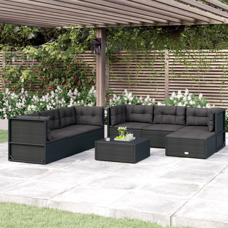 vidaXL Set de muebles de jardín y cojines 7 pzas ratán sintético negro vidaXL Set de muebles de jardín y cojines 7 pzas ratán sintético negro