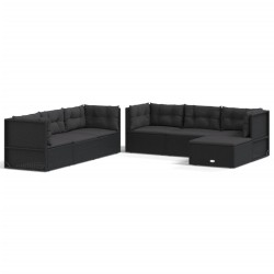 vidaXL Set de muebles de jardín y cojines 7 pzas ratán sintético negro
