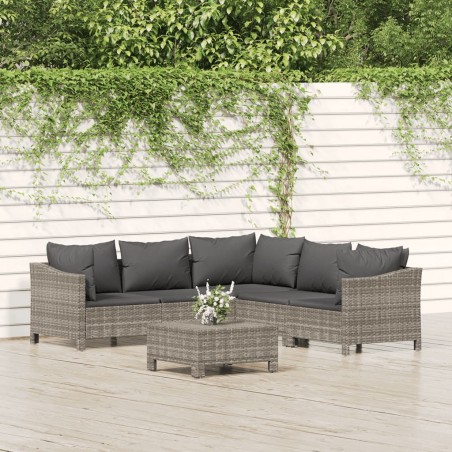 vidaXL Set de muebles de jardín 6 pzas y cojines ratán sintético gris