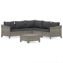 vidaXL Set de muebles de jardín 6 pzas y cojines ratán sintético gris
