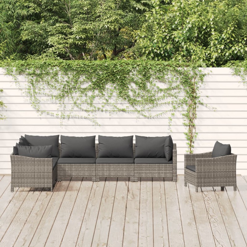 vidaXL Set de muebles de jardín 7 pzas y cojines ratán sintético gris vidaXL Set de muebles de jardín 7 pzas y cojines ratán sintético gris