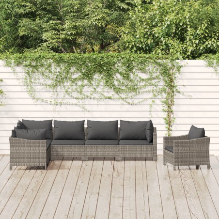 vidaXL Set de muebles de jardín 7 pzas y cojines ratán sintético gris