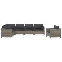 vidaXL Set de muebles de jardín 7 pzas y cojines ratán sintético gris
