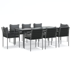 vidaXL Juego comedor jardín 9 piezas y cojines ratán sintético y acero
