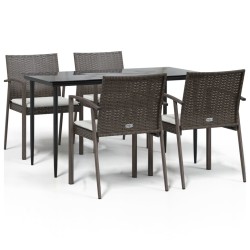 vidaXL Juego comedor jardín 5 piezas y cojines ratán sintético y acero