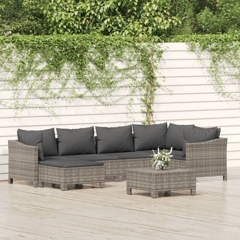 vidaXL Set de muebles de jardín 7 pzas y cojines ratán sintético gris vidaXL Set de muebles de jardín 7 pzas y cojines ratán sintético gris