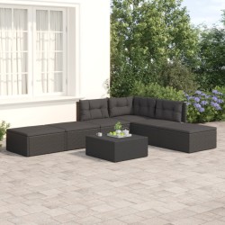 vidaXL Set muebles de jardín 6 piezas y cojines ratán sintético negro