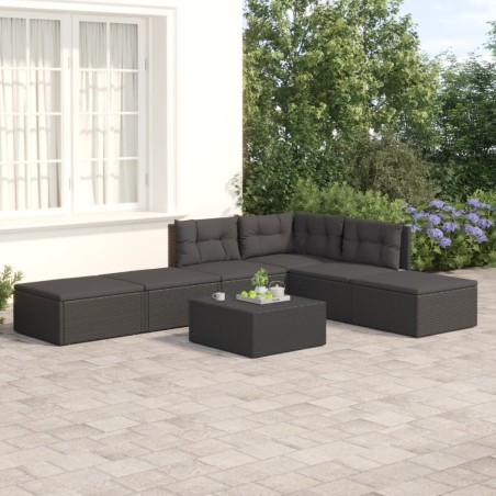 vidaXL Set muebles de jardín 6 piezas y cojines ratán sintético negro