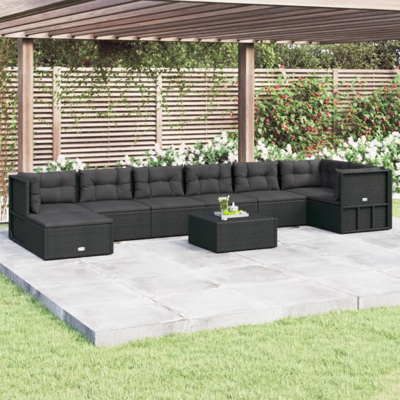 vidaXL Set de muebles de jardín 8 pzas y cojines ratán sintético negro