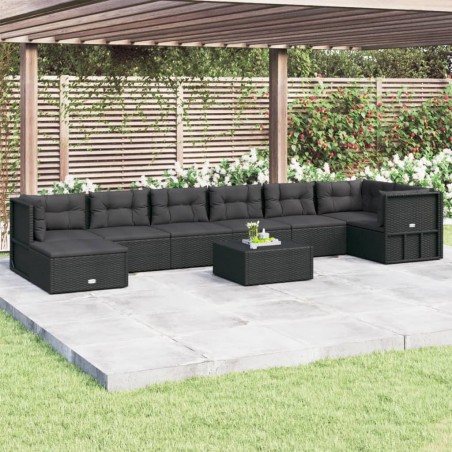 vidaXL Set de muebles de jardín 8 pzas y cojines ratán sintético negro