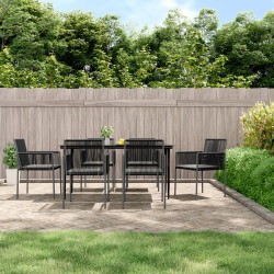 vidaXL Set comedor jardín 7 pzas y cojines acero ratán sintético negro