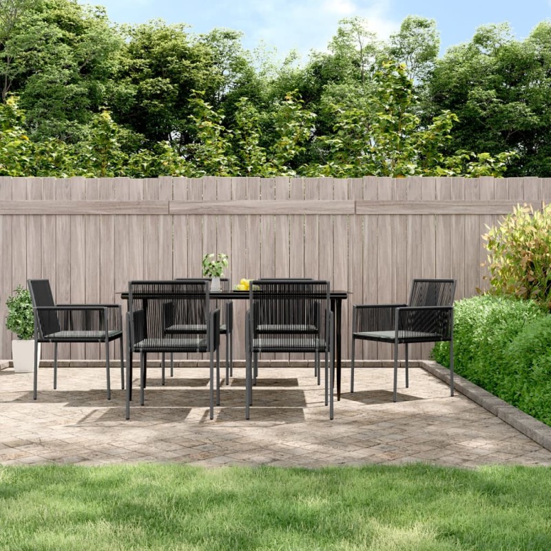 vidaXL Set comedor jardín 7 pzas y cojines acero ratán sintético negro