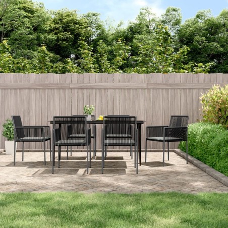 vidaXL Set comedor jardín 7 pzas y cojines acero ratán sintético negro