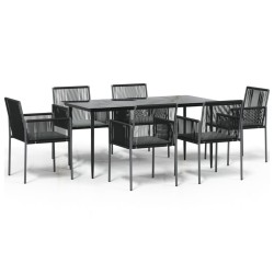 vidaXL Set comedor jardín 7 pzas y cojines acero ratán sintético negro