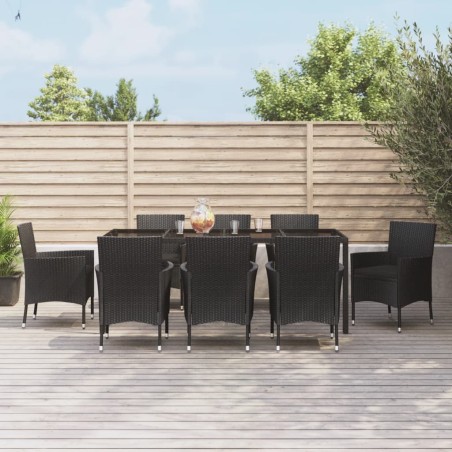 vidaXL Set de comedor de jardín 9 pzas y cojines ratán sintético negro