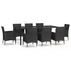 vidaXL Set de comedor de jardín 9 pzas y cojines ratán sintético negro