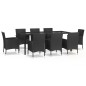 vidaXL Set de comedor de jardín 9 pzas y cojines ratán sintético negro