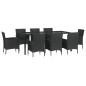vidaXL Set de comedor de jardín 9 pzas y cojines ratán sintético negro