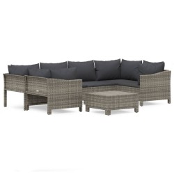 vidaXL Set de muebles de jardín 7 pzas y cojines ratán sintético gris