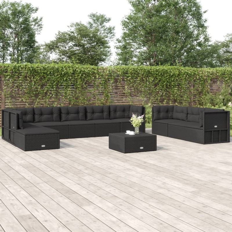 vidaXL Set de muebles de jardín 10 pzas cojines ratán sintético negro vidaXL Set de muebles de jardín 10 pzas cojines ratán sintético negro