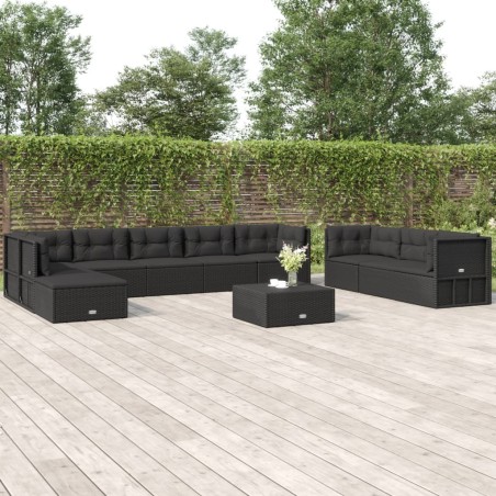 vidaXL Set de muebles de jardín 10 pzas cojines ratán sintético negro