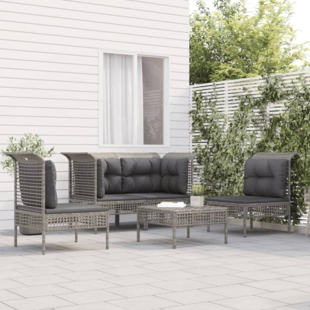 vidaXL Set de muebles de jardín 5 pzas y cojines ratán sintético gris
