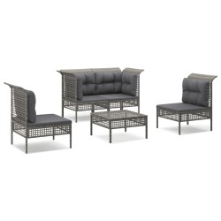vidaXL Set de muebles de jardín 5 pzas y cojines ratán sintético gris